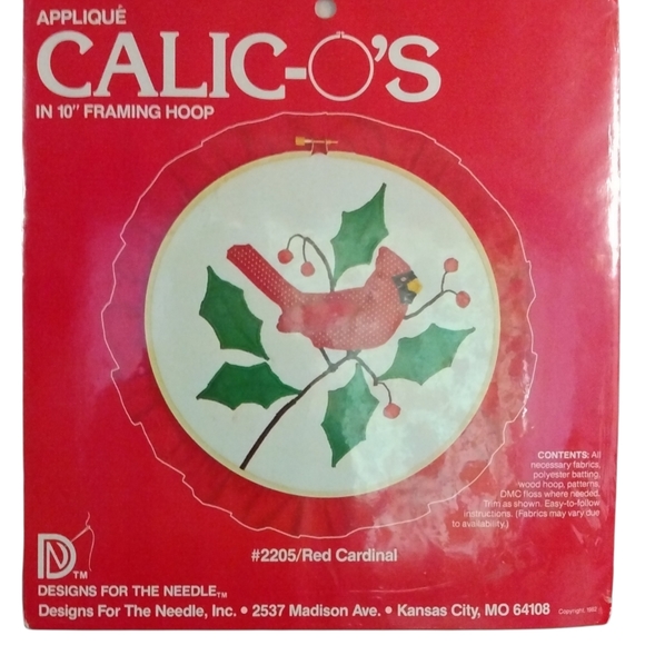 NWOT Calic-Os sealed Christmas Red Cardinal Applique embroidery kit. One Size - Picture 1 of 7